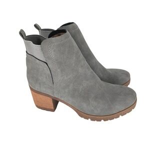 Korks Ankle Booties Women 11 Grey Lug Sole Block Heel Chelsea Chunky Utility